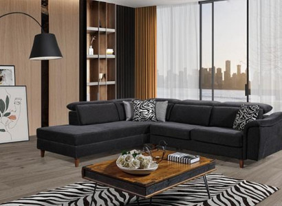  Schwarzes Polster Ecksofa L-Form Couch Wohnzimmer Wohnlandschaft Neu